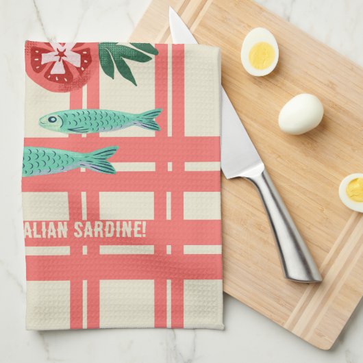 Speelse Sardines Olijfolie Koraal Keuken Design Theedoek (Quarter Fold)