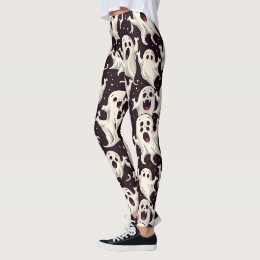 Speelse Scary Ghost Pattern voor Halloween Night Leggings (Links)