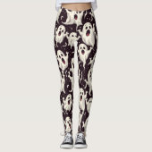 Speelse Scary Ghost Pattern voor Halloween Night Leggings (Voorkant)