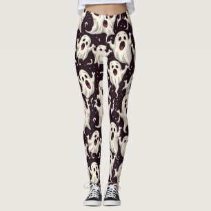 Speelse Scary Ghost Pattern voor Halloween Night Leggings