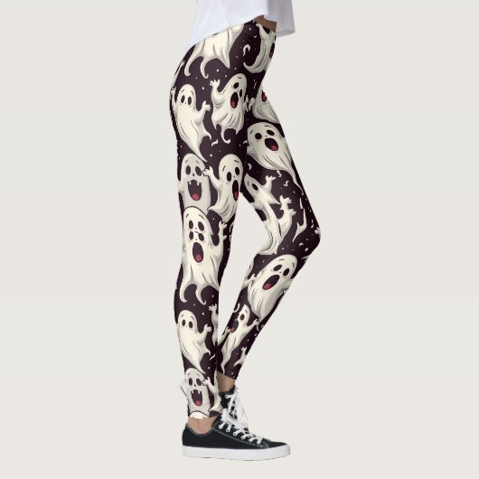 Speelse Scary Ghost Pattern voor Halloween Night Leggings (Rechts)