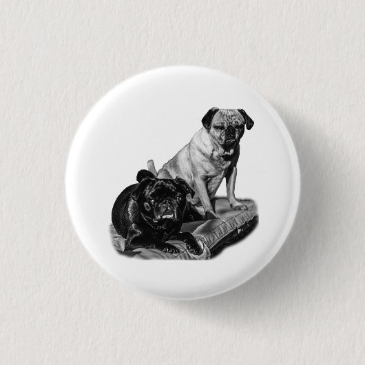 Speelse Schaduwen, Pug Speld Ronde Button 3,2 Cm (Voorkant)