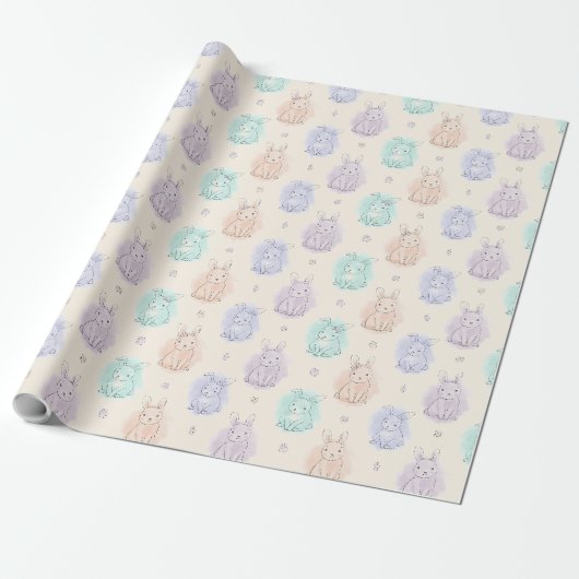 Speelse schets konijnen monogram cadeaupapier (Uitgerold)