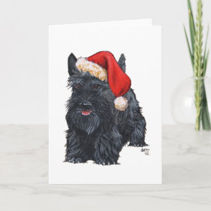 Speelse Schotse Terriër Kerstman Feestdagen Kaart