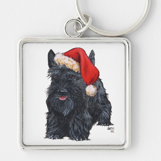 Speelse Schotse Terriër Kerstman Sleutelhanger (Voorkant)