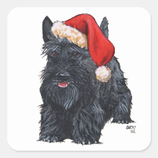 Speelse Schotse Terriër Kerstman Vierkante Sticker (Voorkant)