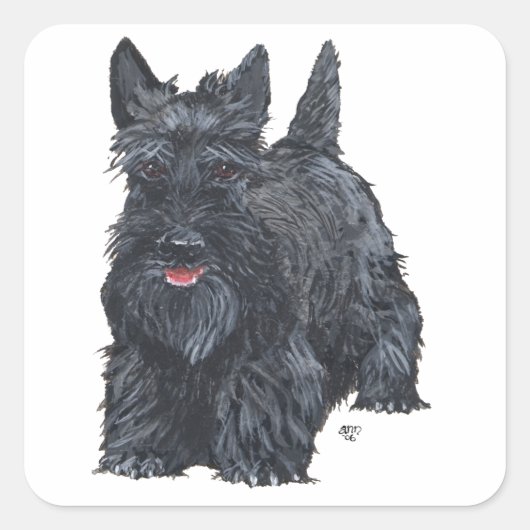 Speelse Schotse Terrier Vierkante Sticker (Voorkant)