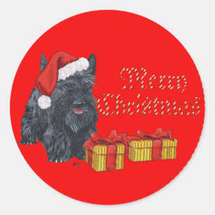 Speelse Scottie Kerstmis Ronde Sticker