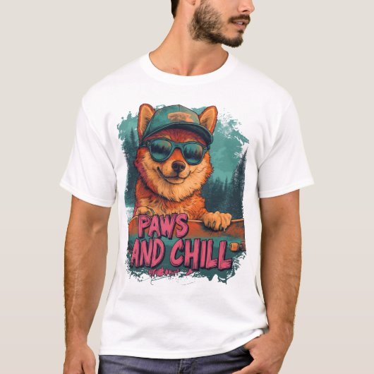 Speelse Shiba Inu Skateboarden - Pootjes en Chill T-shirt (Voorkant)