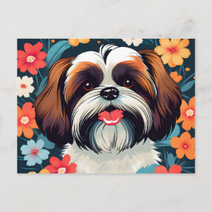 Speelse Shih Tzu en Bloemen veld Briefkaart