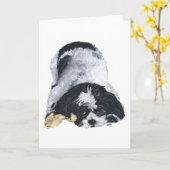 Speelse Shih Tzu Kaart (Gele Bloem)