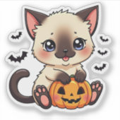 Speelse Siamese Kitten – Cute Halloween Sticker (Voorkant)