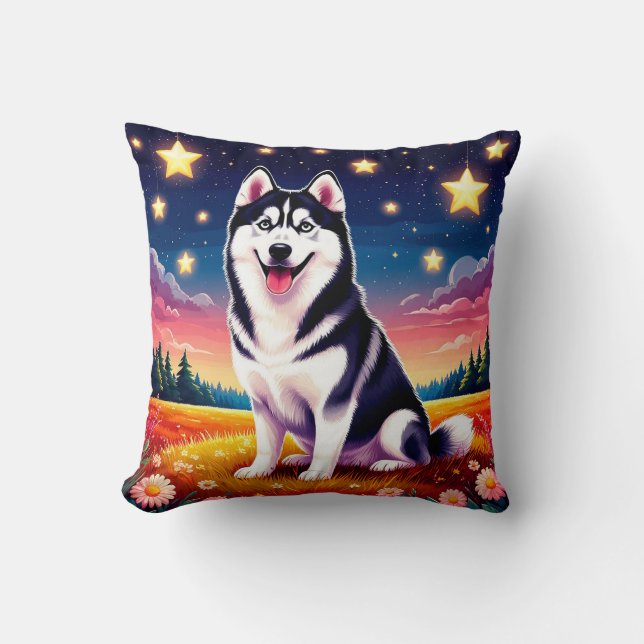 Speelse Siberische Husky Kussen (Voorkant)
