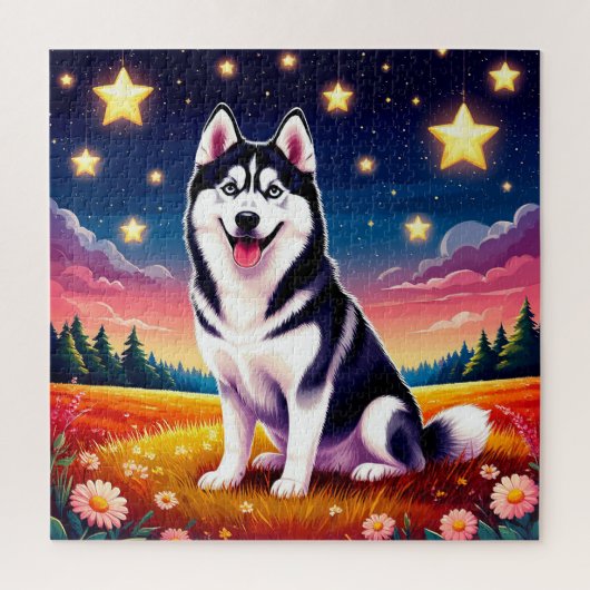 Speelse Siberische Husky Legpuzzel (Verticaal)
