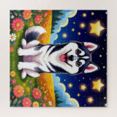 Speelse Siberische Husky Legpuzzel (Horizontaal)