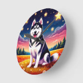 Speelse Siberische Husky Ronde Klok (Hoek)