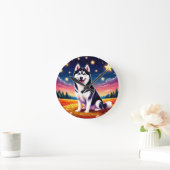 Speelse Siberische Husky Ronde Klok (Huis)