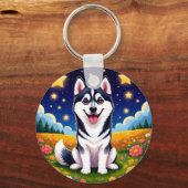 Speelse Siberische Husky Sleutelhanger (Voorkant)
