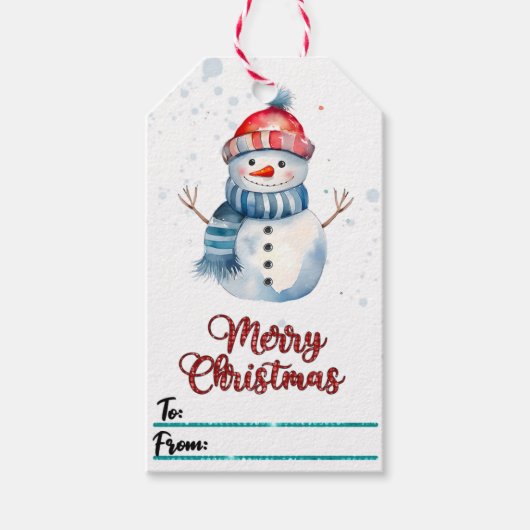 Speelse sneeuwman cadeau label voor kerst cadeaulabel (Voorkant)