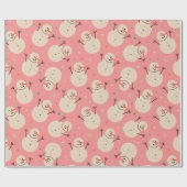 Speelse Sneeuwman Kerstpatroon op Roze Cadeaupapier (Vlak)