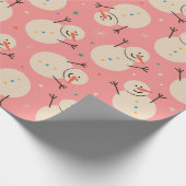 Speelse Sneeuwman Kerstpatroon op Roze Cadeaupapier (Hoek)