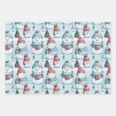 Speelse Sneeuwmannen en Word Art Blue Christmas Inpakpapier Vel (Voorkant 3)