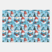 Speelse Sneeuwmannen en Word Art Blue Christmas Inpakpapier Vel (Voorkant)