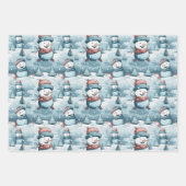 Speelse Sneeuwmannen Pijnbomen Sneeuwvlokken Kerst Inpakpapier Vel (Voorkant)