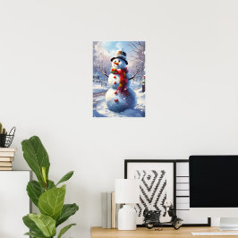 Speelse sneeuwpop Wall art poster