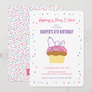 Speelse Snoopy op Cupcake & Confetti Verjaardag Kaart