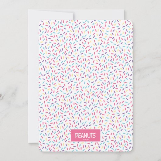 Speelse Snoopy op Cupcake & Confetti Verjaardag Kaart (Achterkant)