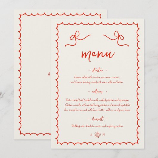 Speelse speelse retro handgetekende Franse bruilof Menu (Voorkant / Achterkant)