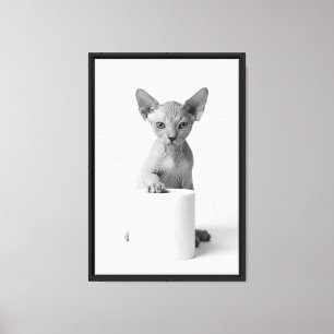 Speelse Sphynx Kat Bewaakt Toiletpapier Elegante K Canvas Afdruk