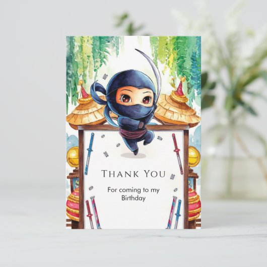 Speelse Spion Ninja Verjaardag Bedankkaart (Staand voorkant)
