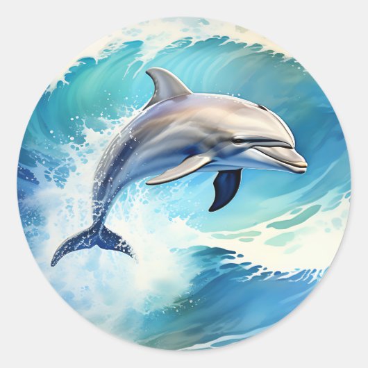 Speelse Splash Dolfijn Ronde Sticker (Voorkant)