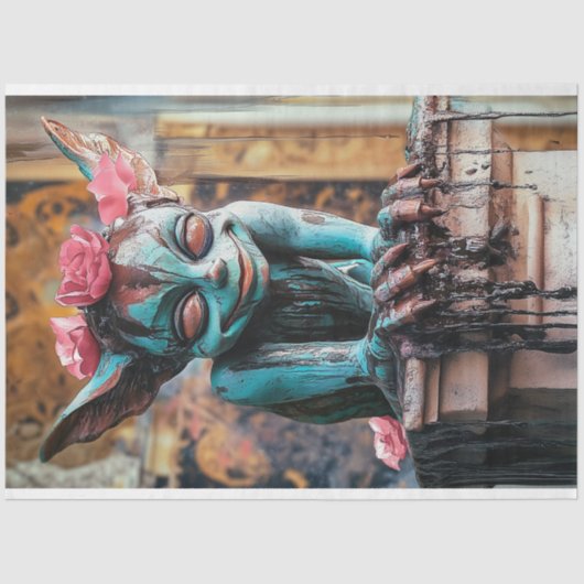 Speelse Sprite Gothic Paris Gargoyle Decoupage Tissuepapier (Voorkant)