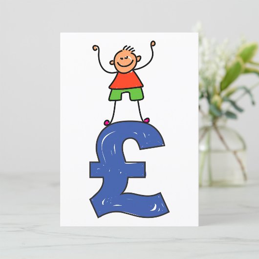 Speelse staande stickfigure op hetekensymbool kaart