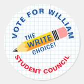 Speelse Stem voor Klasse President: SCHRIJF keuze Ronde Sticker (Voorkant)