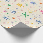 Speelse sterren en wervelingen kleurrijk patroon cadeaupapier (Hoek)