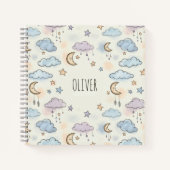 Speelse sterren, manen en pluizige wolken notitieboek (Voorkant)