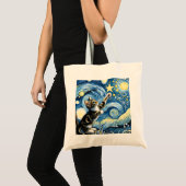 Speelse Sterrennacht Kitten Blauw Tote Bag (Voorkant (product))