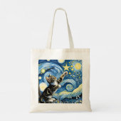 Speelse Sterrennacht Kitten Blauw Tote Bag (Achterkant)