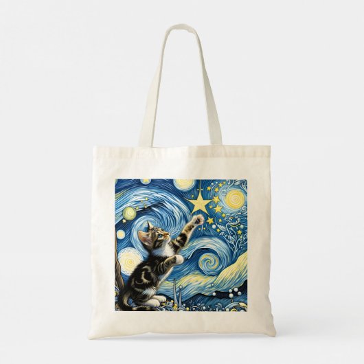 Speelse Sterrennacht Kitten Blauw Tote Bag (Achterkant)