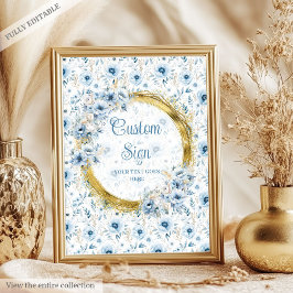 Speelse stoffige blauwe bloemen gouden jongen baby poster