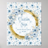 Speelse stoffige blauwe bloemen gouden jongen baby poster (Voorkant)