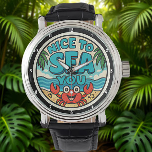 Speelse strandthema levendige kleuren zee motief horloge