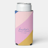 Speelse Strepen Blauw Geel Aangepaste Bruidsdouche Seltzer Blikjeskoeler (Seltzer Voorkant)