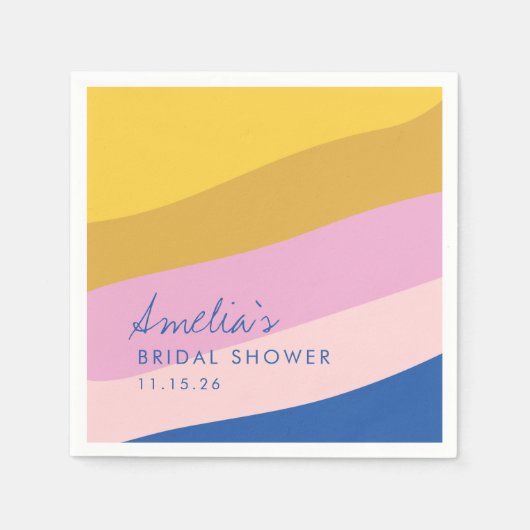 Speelse Strepen Blauw Geel Bruiloftsshower  Servet (Voorkant)