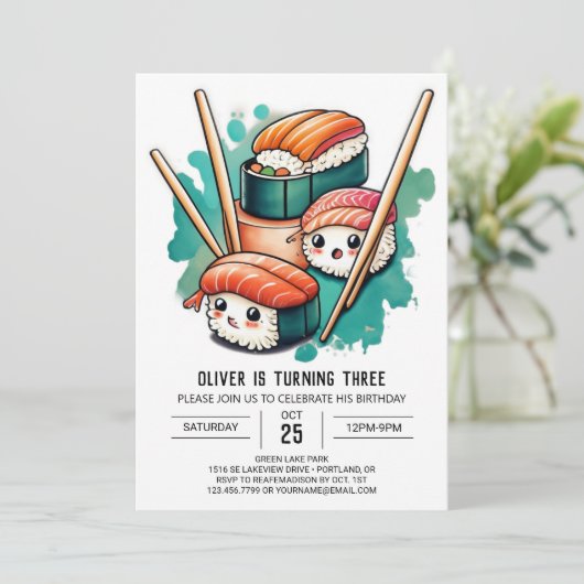 Speelse Sushi Rolls verjaardag Kaart (Staand voorkant)