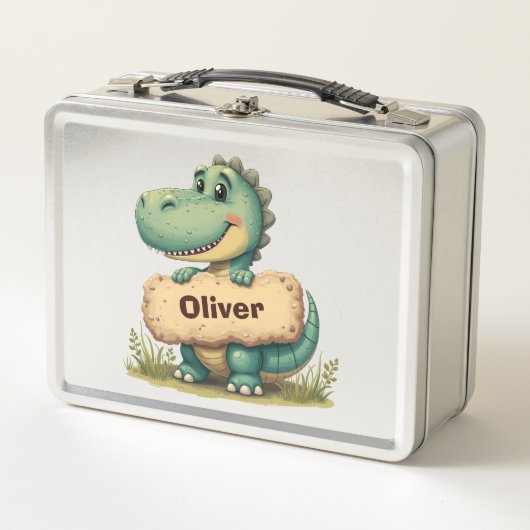 Speelse T-Rex met stenen naam bord (Voorkant)